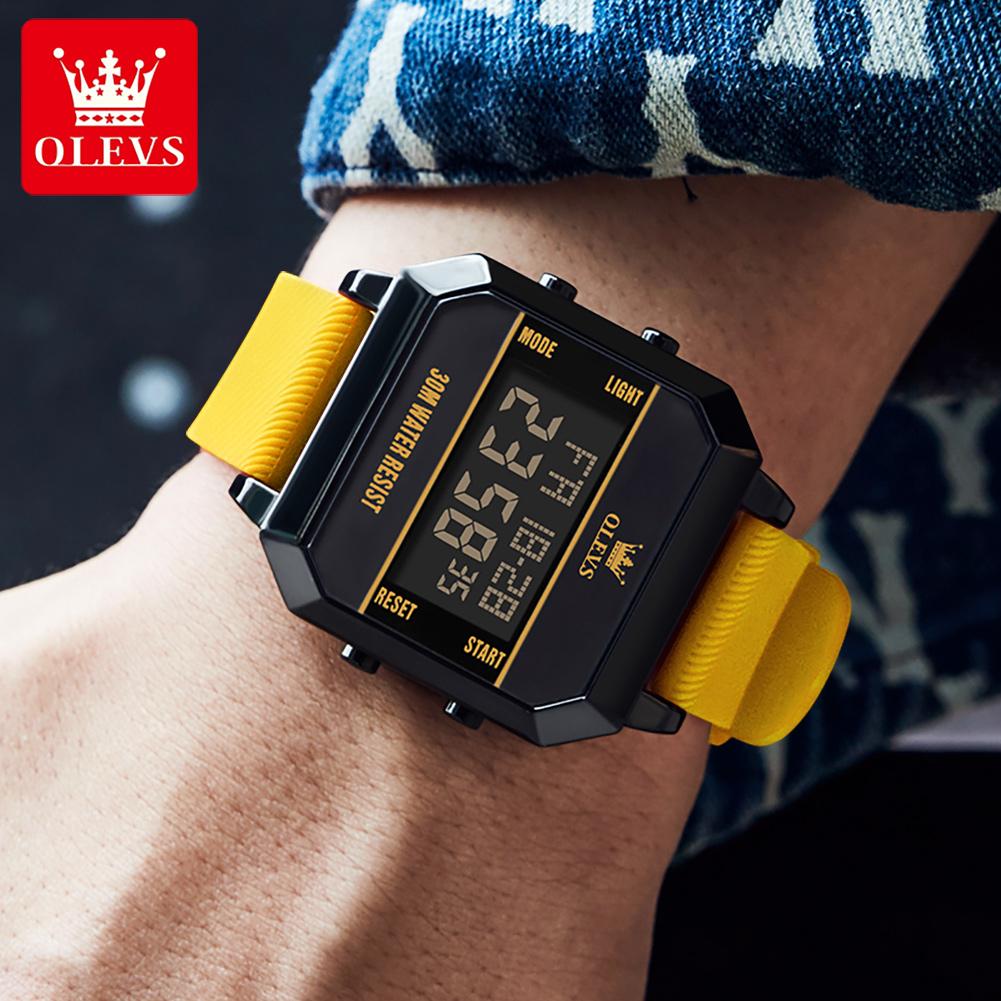 Silicone Strap Fashion Men Wristwatch Waterproof Digital Quality Multifunctional Watches for Men Calendar Luminous