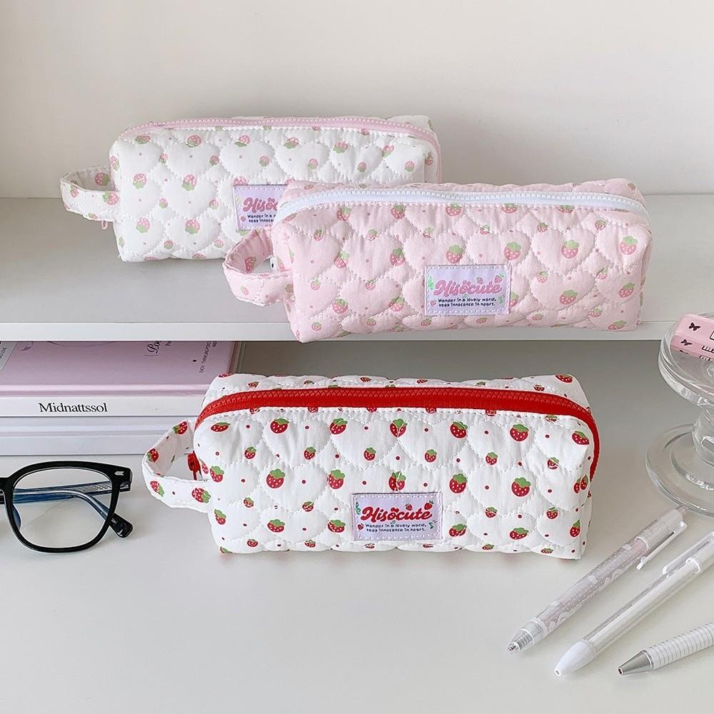 Large Capacity Pen Bag Quilted Zipper Pen Pouch Portable Pencil Case