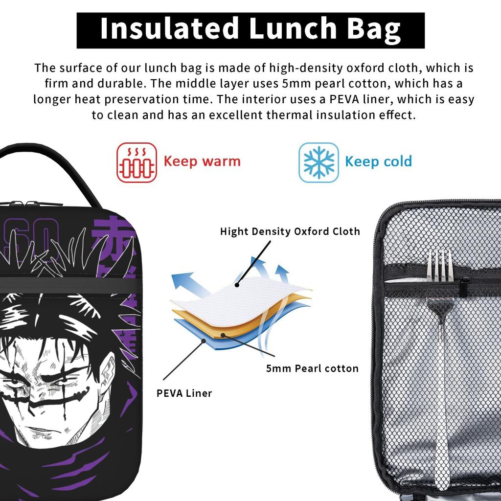 Japanese Anime Insulated Lunch Bag Portable Jujutsus Kaisens Anime Lunch Container Thermal Bag Tote Lunch Box Food Storage Bags