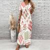 Women Plus Size V Neck Short Sleeve Printed Straight Maxi Dress