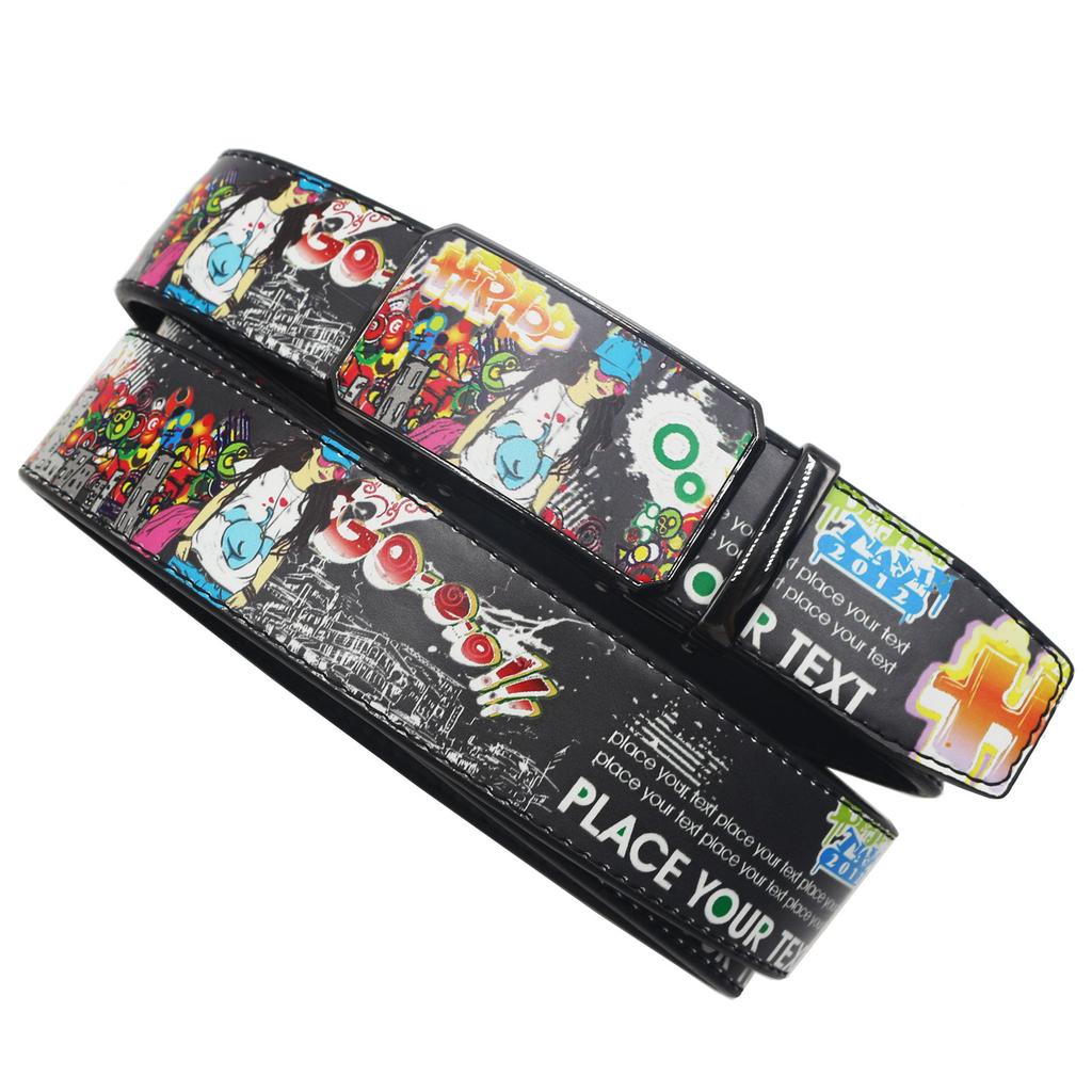 New Casual Automatic Buckle Printed Graffiti Casual Versatile Personalized Belt Belt European and American Versatile