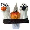 Halloween Party Lighting Pumpkin Ghost Night Light with Witch Hat Resin Soft Glow Plug-in LED Bedroom Light Spooky Wall Sconce for Home Decorative