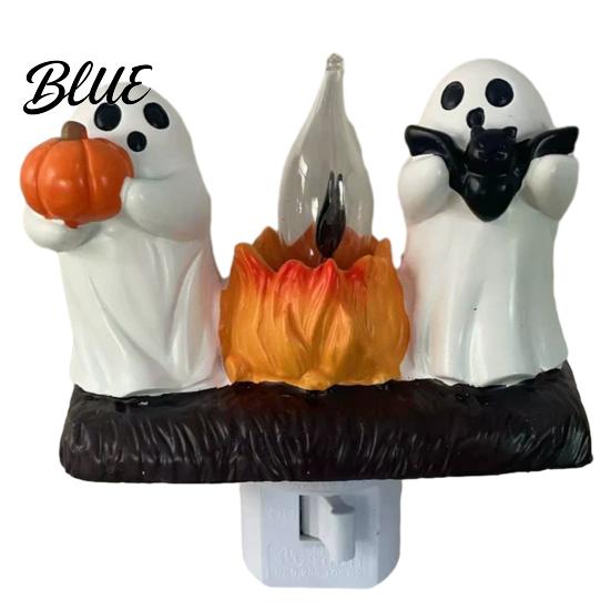 Halloween Party Lighting Pumpkin Ghost Night Light with Witch Hat Resin Soft Glow Plug-in LED Bedroom Light Spooky Wall Sconce for Home Decorative