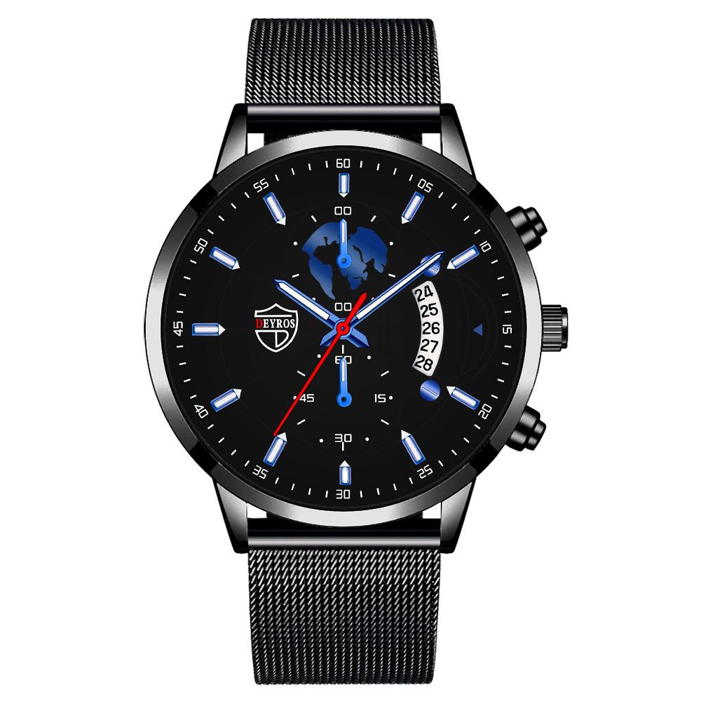 Stainless Steel Mesh Belt Men S Watch Automatic Calendar Luminous Quartz Watch