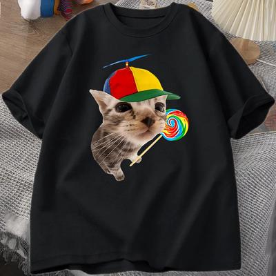 Unisex Funny Cat Pattern TShirt Harajuku Short Sleeve Casual Breathable Loose Round Neck TShirt Tops Womens Clothing Y2K Top