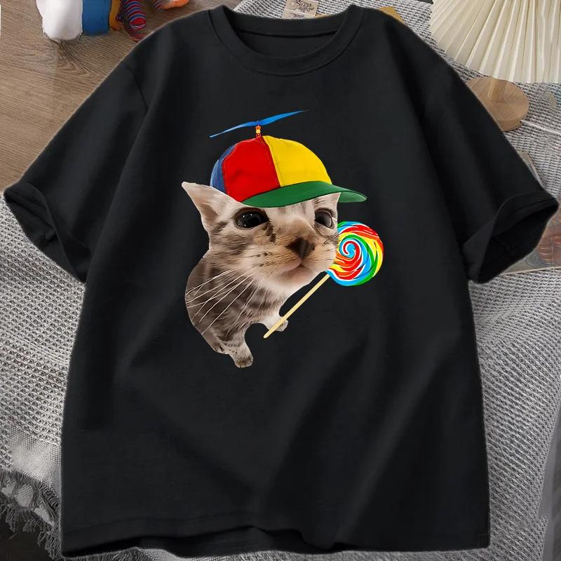 Unisex Funny Cat Pattern TShirt Harajuku Short Sleeve Casual Breathable Loose Round Neck TShirt Tops Womens Clothing Y2K Top