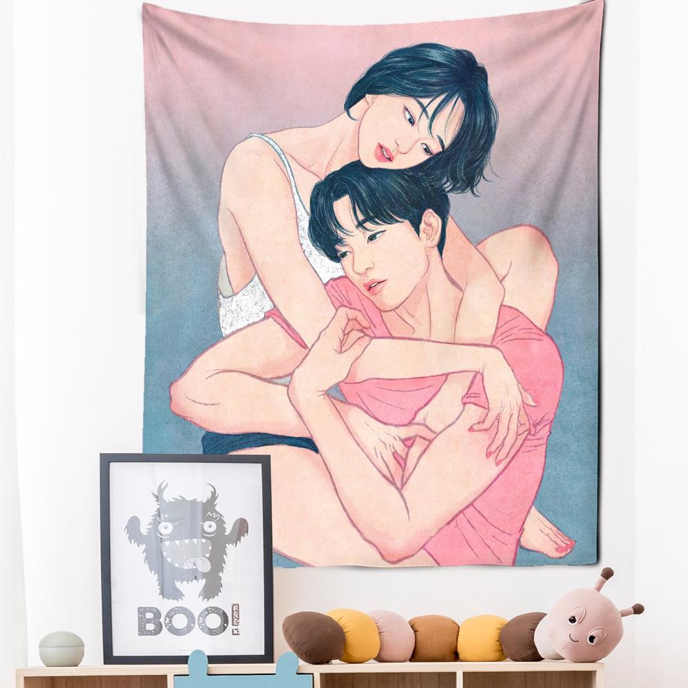 Personalized Girl's Tapestry Wall Hanging Kawaii Hippie Cartoon Art Bedroom Dormitory Curtain Home Decor
