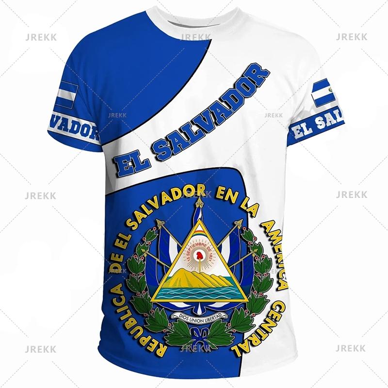 El Salvador Flag National Emblem 3D Print T Shirts Streetwear Harajuku Men Women Casual Sportswear O Neck Short Sleeve T-shirt