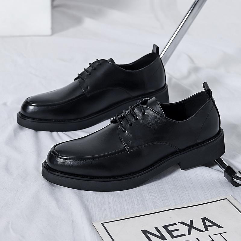 

2024 высококачественная спортивная обувь из натуральной кожи для мужского повседневного и модного бизнеса, на толстой подошве, с низким вырезом, формальная обувь 44 чёрный