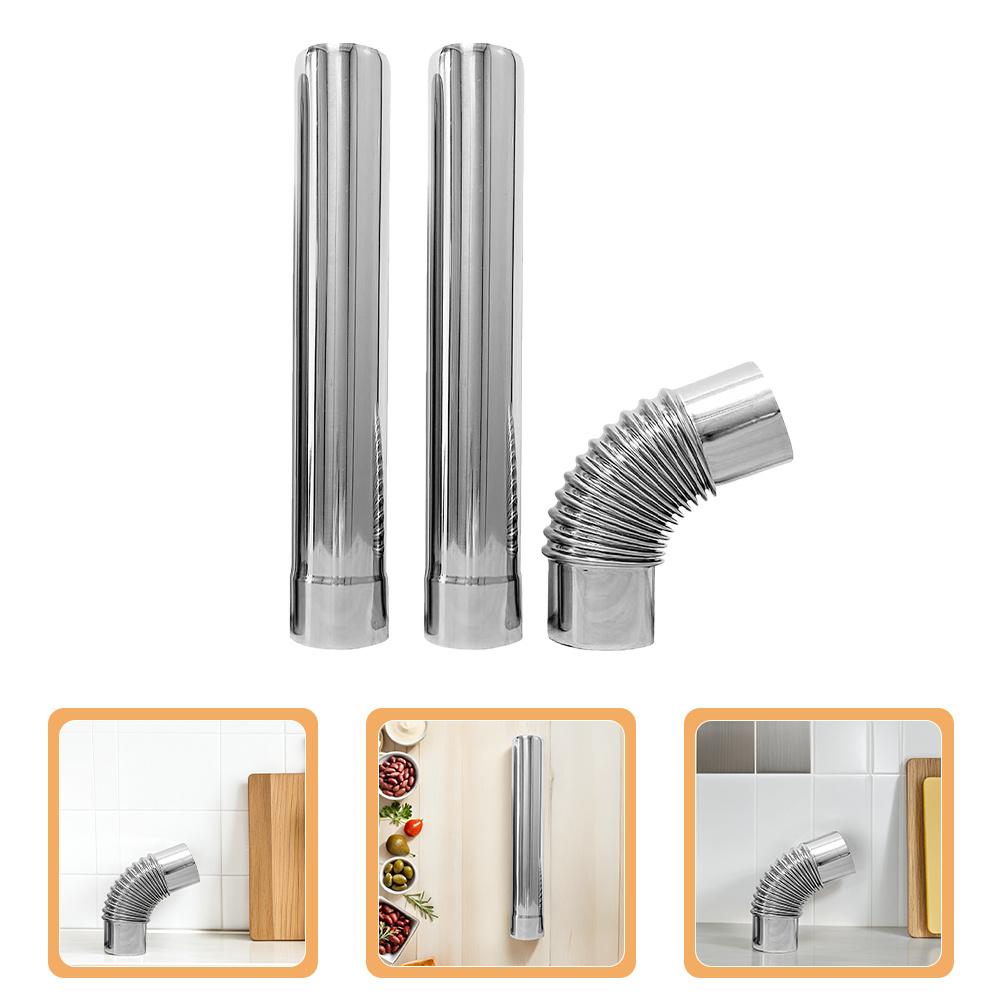 3Pcs Stainless Steel Gas Water Heater Flue Pipe Set 90 Degree Elbow and Straight Tube for Chimney Ventilation Stove Exhaust