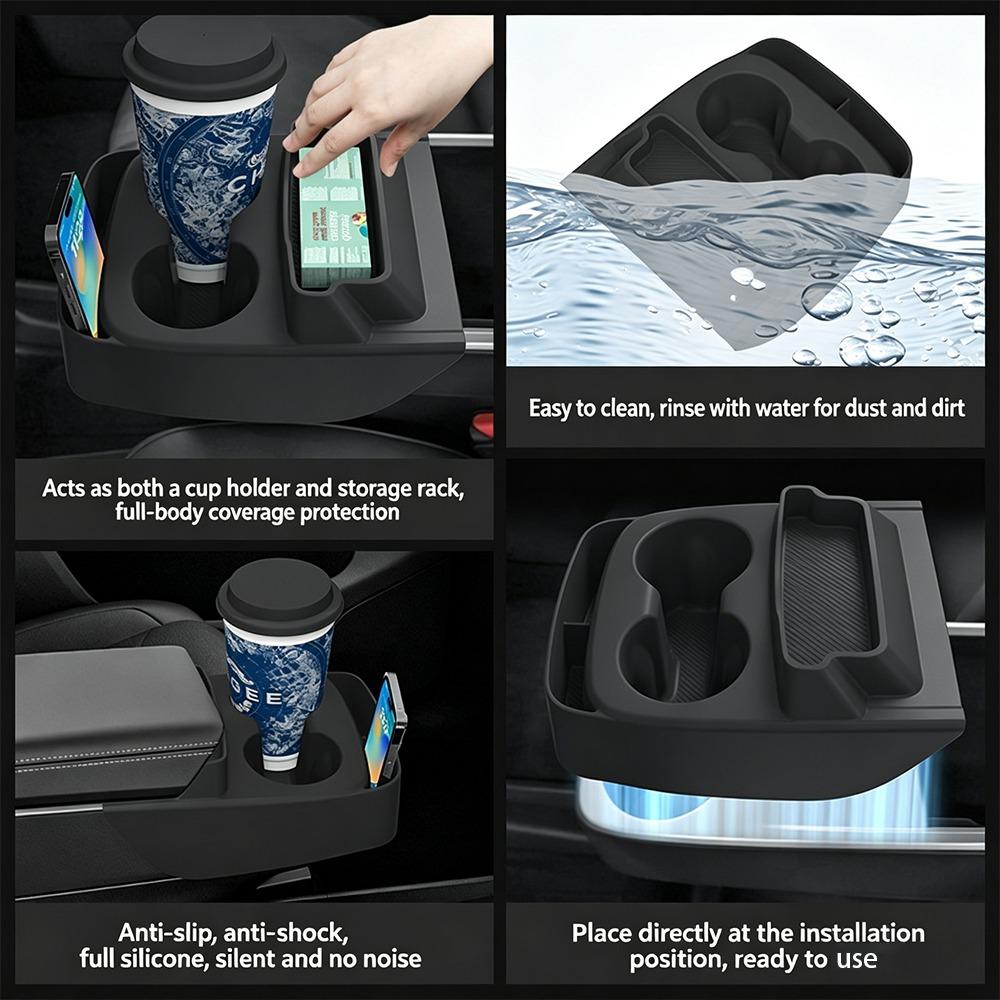 Para Tesla Model Y Standard 2025 Caja de Almacenamiento con Portavasos de Silicona para la Consola Central Accesorio de Mejora Interior de Alta Calidad