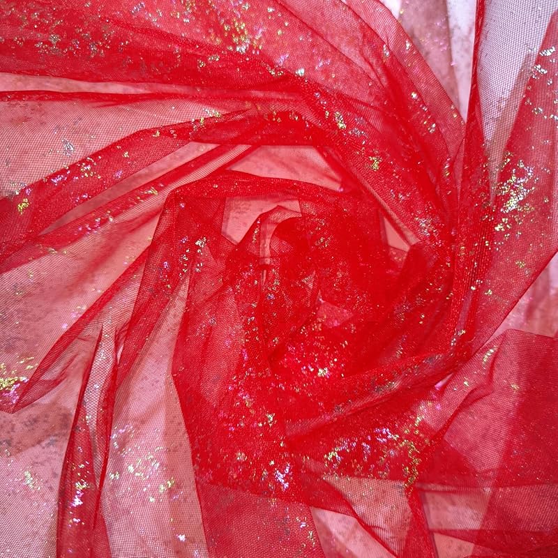 

[moonfarm] 2way lame tulle material Sparkling Width 150cm colorful race handicraft costume cloth (Red, 2m)