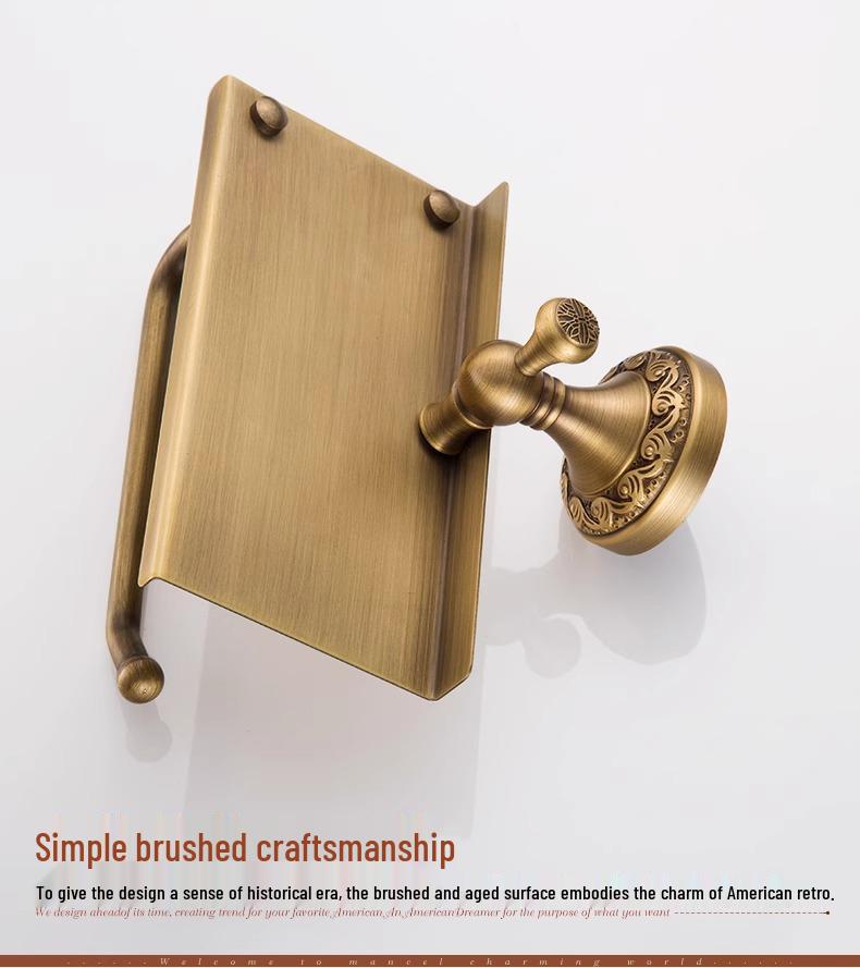 Antique-style Copper Paper Towel and Phone Holder for Bathroom Hotel Use - European No-Drill Design.