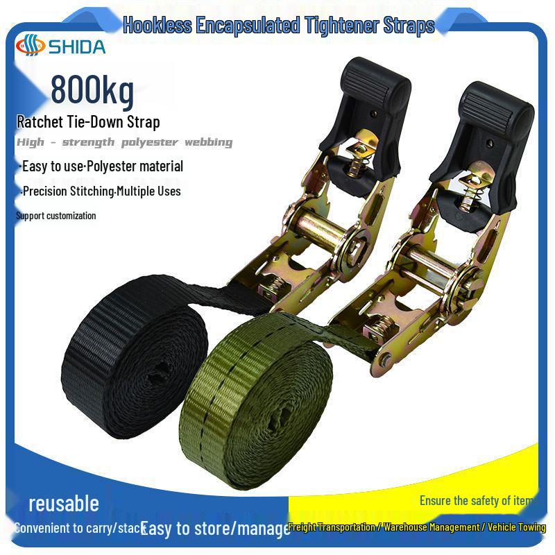 In Stock Rubber-Coated Self-Locking Ratchet Tie-Down Straps for Cargo and Luggage
