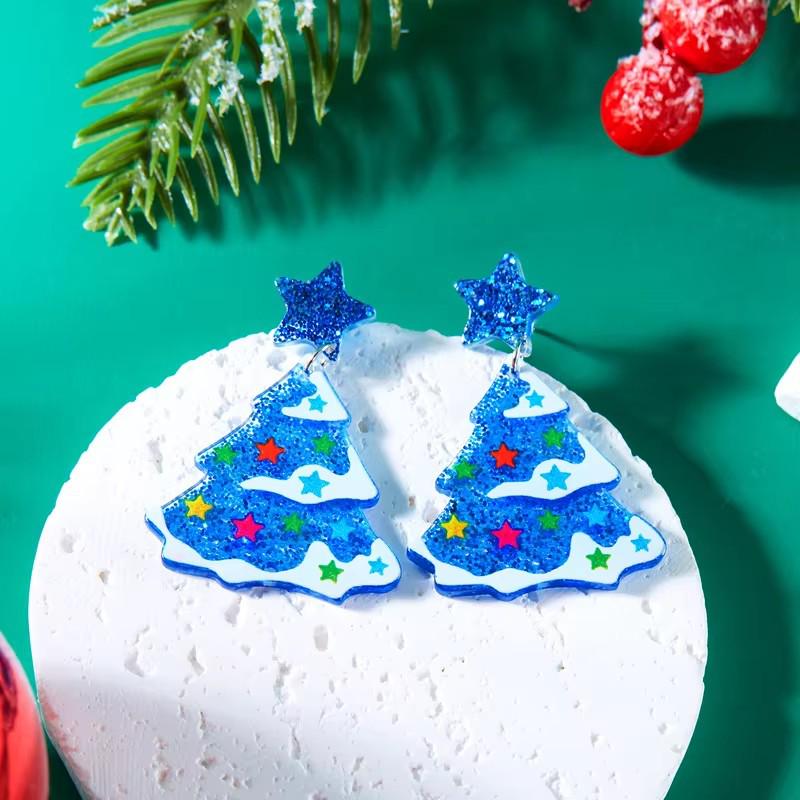European & American Christmas Tree Acrylic Earrings - Cute, Versatile Holiday Party Accessories