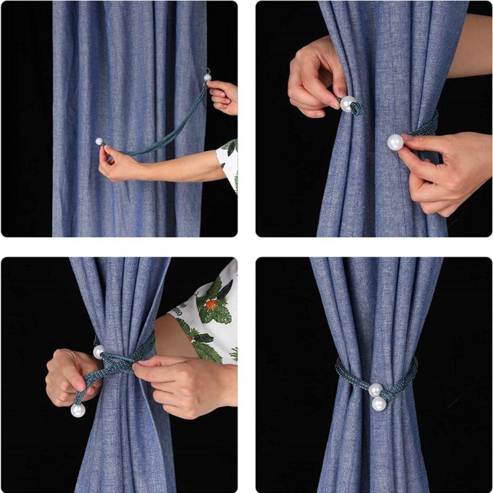 Pull-Out Tie Curtain Holders Small Pearl Pearl Rope Multi Use Pearl Curtain Clip  Curtain Decor