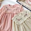 Autumn 2026 Retro Embroidered Girls' Long Sleeve Dress with Lace Trim