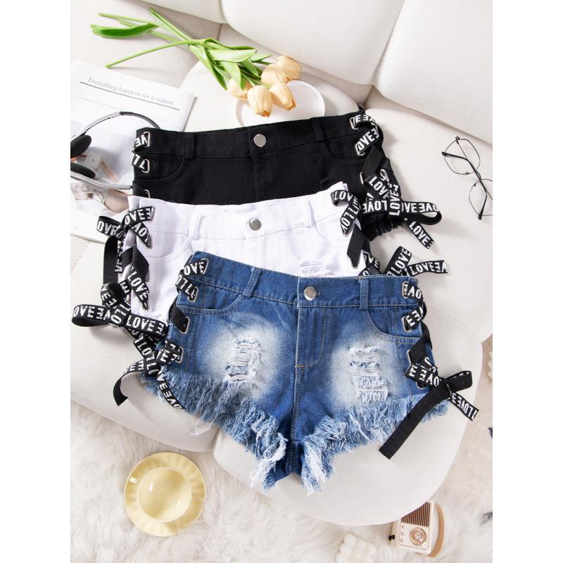 European & American High-Waist Ripped Plus Size Super Short Denim Shorts for Women