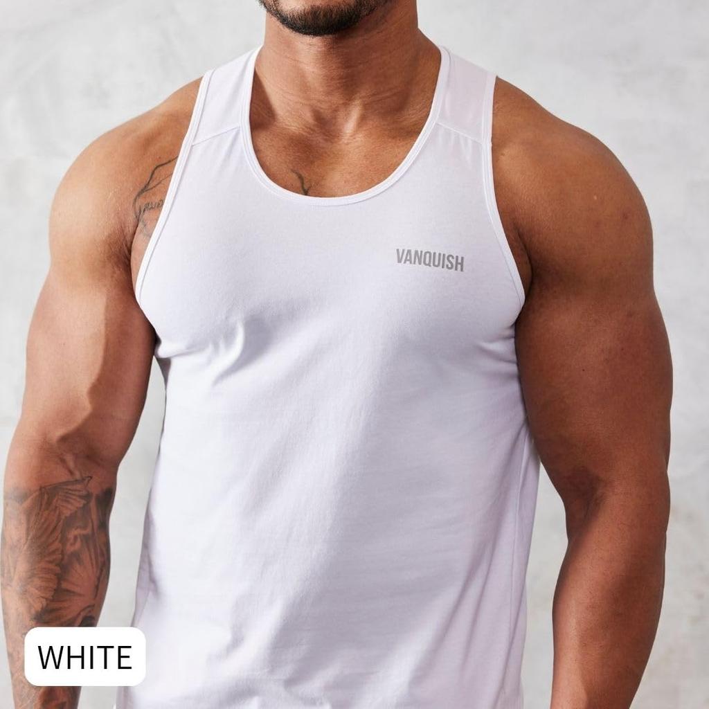 Vanquish Fitness Essential Regular Fit Tank Top for Men, Perfect for Strength Training, Bodybuilding, and Physique (White/XXL) [Parallel Import]