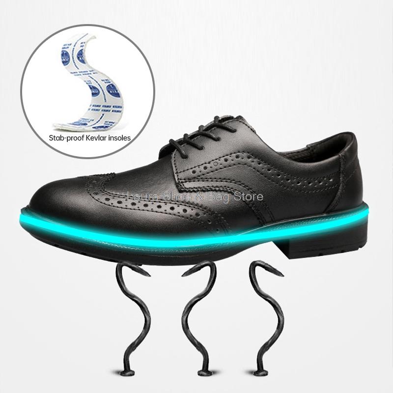 Módní pánská ochranná obuv z hovězí kůže Letní prodyšná ocelová špička Kevlar odolný proti propíchnutí Bezpečnostní obuv pro businessmany Pracovní boty