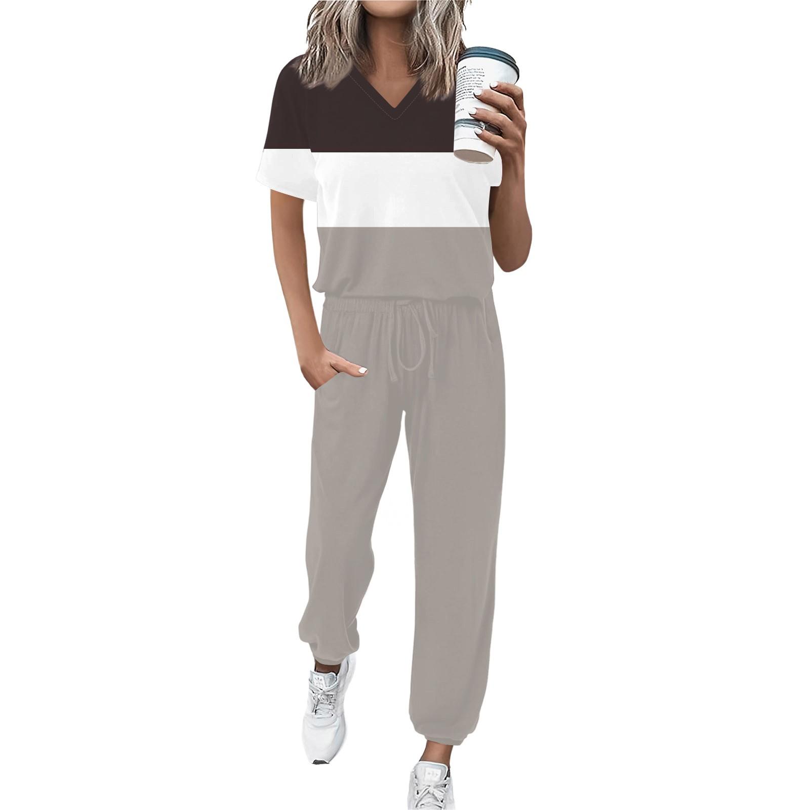 

Женский спортивный костюм с V-образным вырезом и коротким рукавом, свободные брюки S