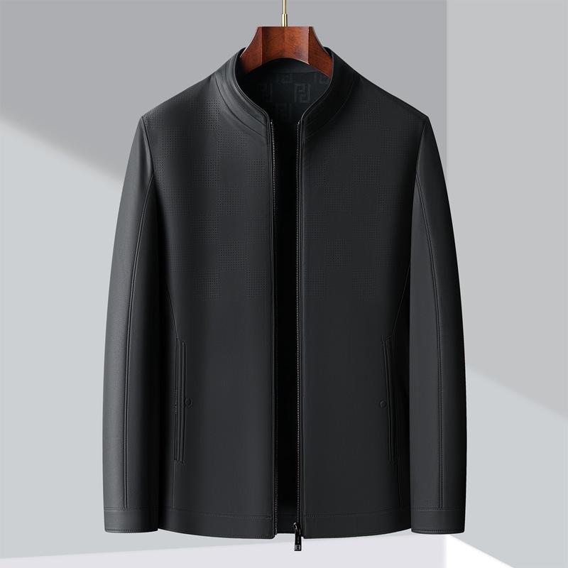 Leather Jacket Men's Spring and Autumn New Loose Stand Collar Top Business Casual Leather Jacket Men's Clothing