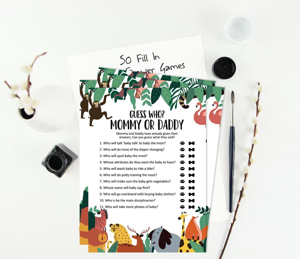 Inkdotpot Who Said it Game Mommy Or Daddy 50 Sheet Fun Baby Shower Game Gender Neutral Greenery & Animals Party Supply-7931