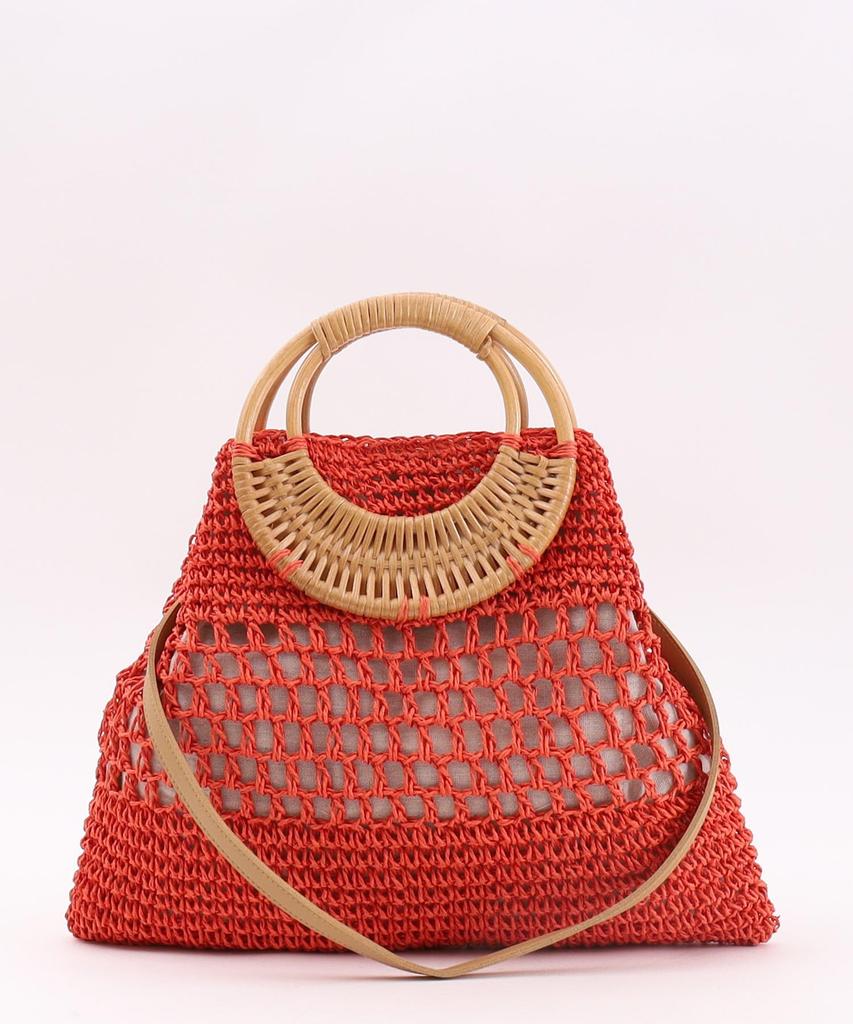 Cuco Rattan Round Handle x Paper Orange Handbag, 2-Way Bag/A4 Size, Women's, (134)