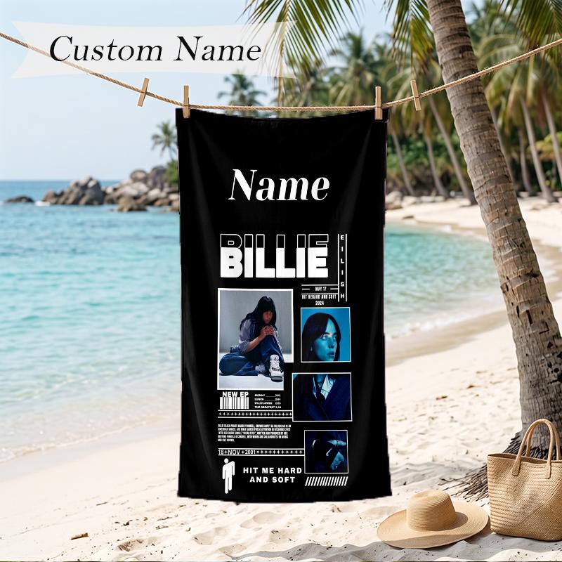 Billie eilish Custom Name Printed Beach Towel Personalized Soft Towel For Swimming Beach Travel