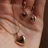 Vintage Gold Heart Pendant Necklace Earrings Set for Women Simple Love Piercing Hoop Earring Jewelry Party