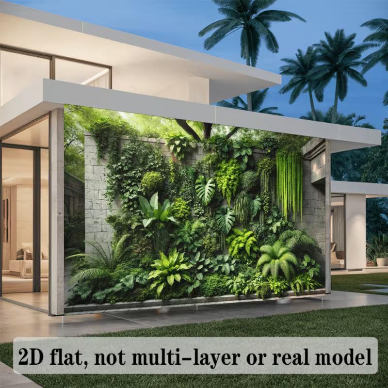 2D Jungle Style Mixed Foliage Concrete Block Wall Decor Backdrop