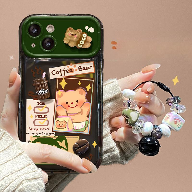 Butter Bear Doll Pendant Applicable To Apple 15promax Mobile Case IPhone 14 Flip Mirror XS Transparent