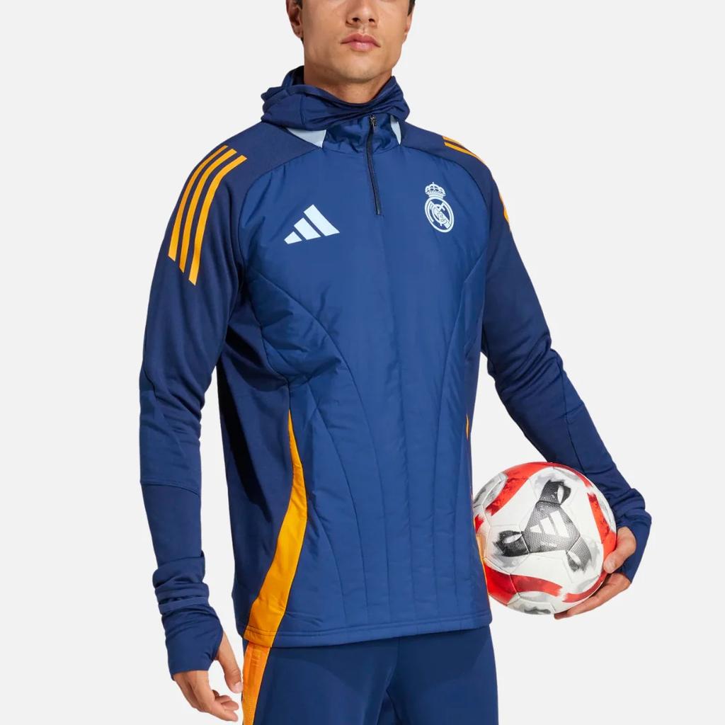Adidas Real Madrid Aeroready 2024/2025 Logo Hooded Warm Windproof Raglan Long Sleeve Jacket Men Jacket JE4203