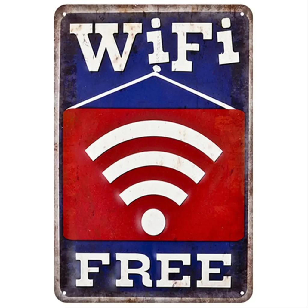 Vintage Free Wifi Metal Tin Sign Retro Warning Plaque for Home Cafe Restaurant Bar Club and Washing Room Decor