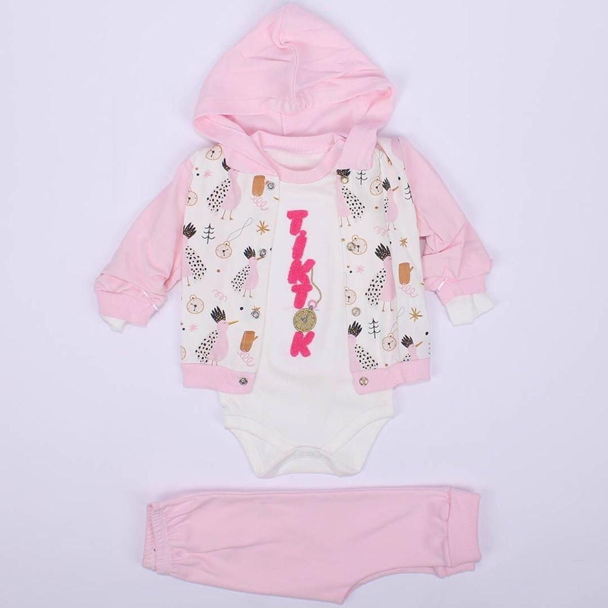 

Baby Girl Pink Tiktok Embroidered Cardigan 3-Pack Set
