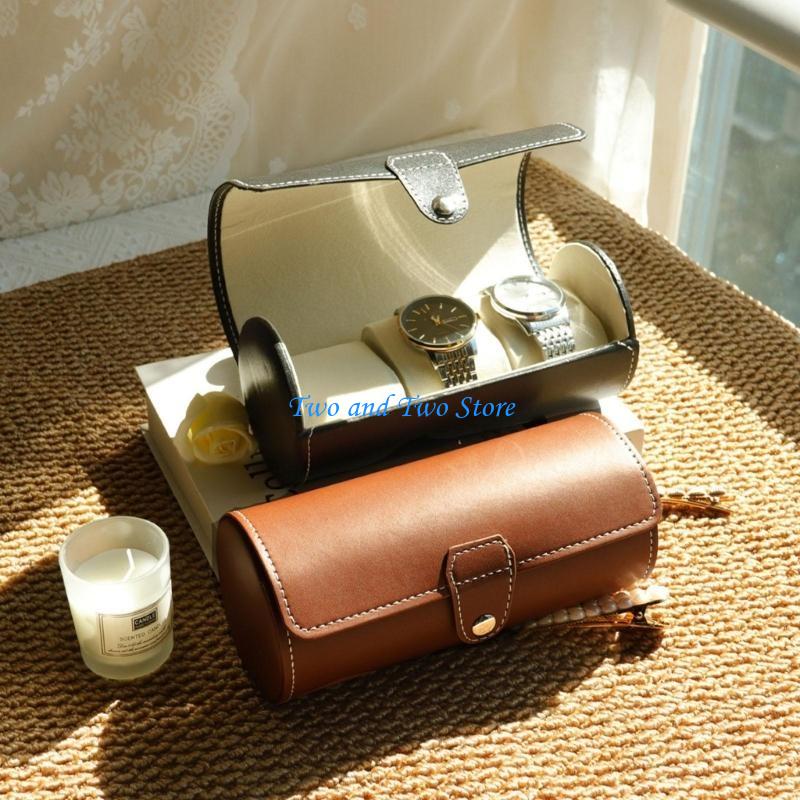 HX6F Elegant Leather Travel Watch Storage Box Compact Protective Design Leather Texture for Jewelry and Small Accessories