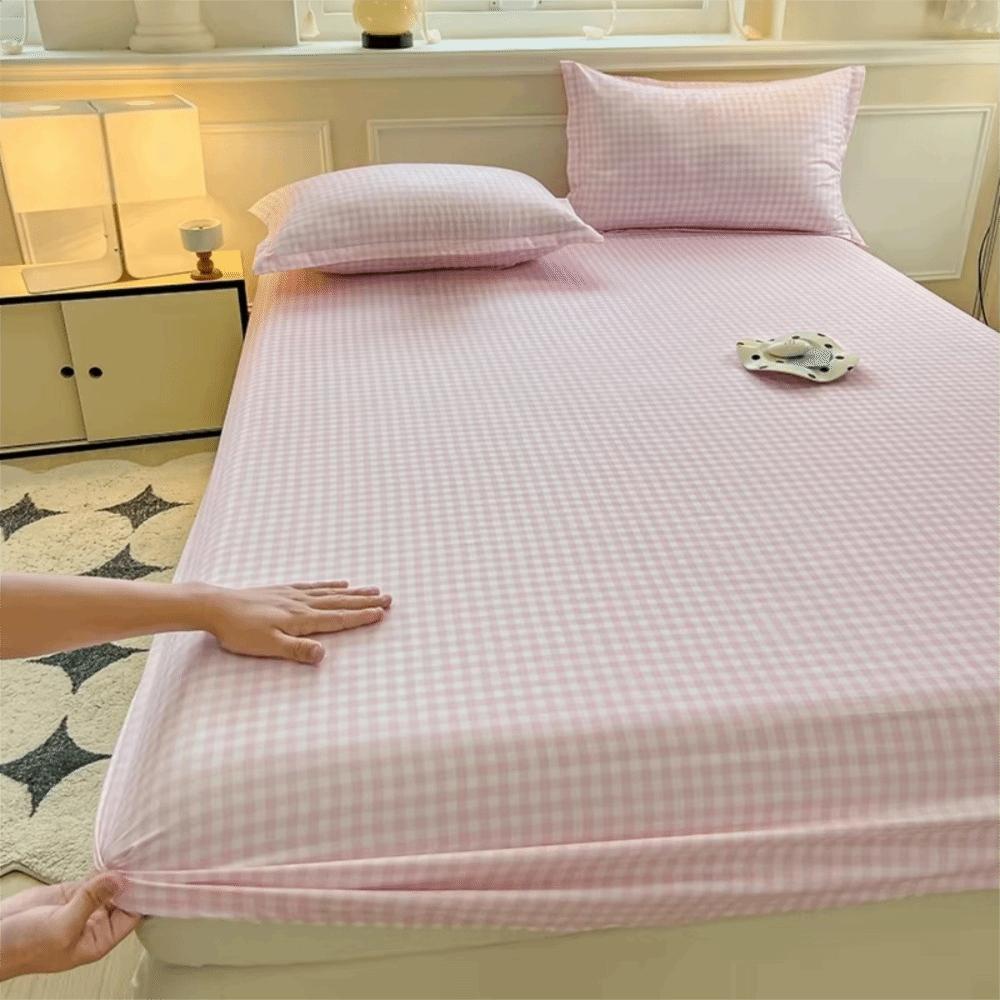All Inclusive Single Plaid Mattress Cover Non Slip Skin-friendly Mattress Protector Elastic Band Rustic Style Bed Sheet Girl