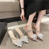Spring and Summer Footwear Plus Size High-heeled Pointed Rhinestone Square Buckle with Thin-heeled Slippers Women's Shoes