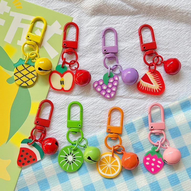 Cute Fruit Strawberry Grape Orange Pendant Keychain For Women Girls Candy Color Fruit Keyring Bag Decoration Accessories
