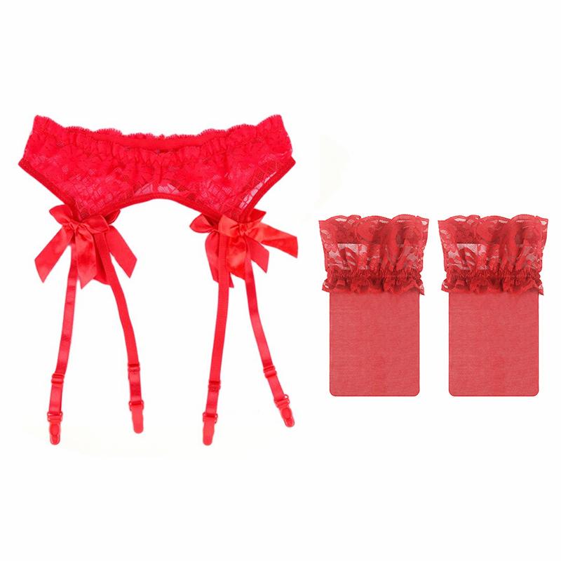 Rosa Rot Weiß Schwarz Spitze Schleife Hochzeitsstrumpfbänder Damen Sexy Dünne Transparente Strumpfbänder Strapsgürtel Für Overknee-Strümpfe