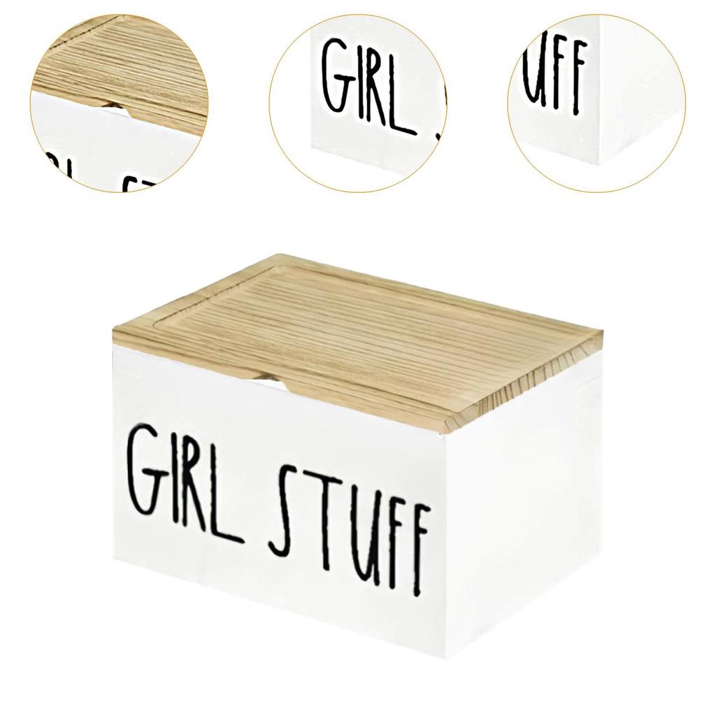 Tampon Holder for Bathroom with Hinged Lid Wood Farmhouse Decor Pad Storage