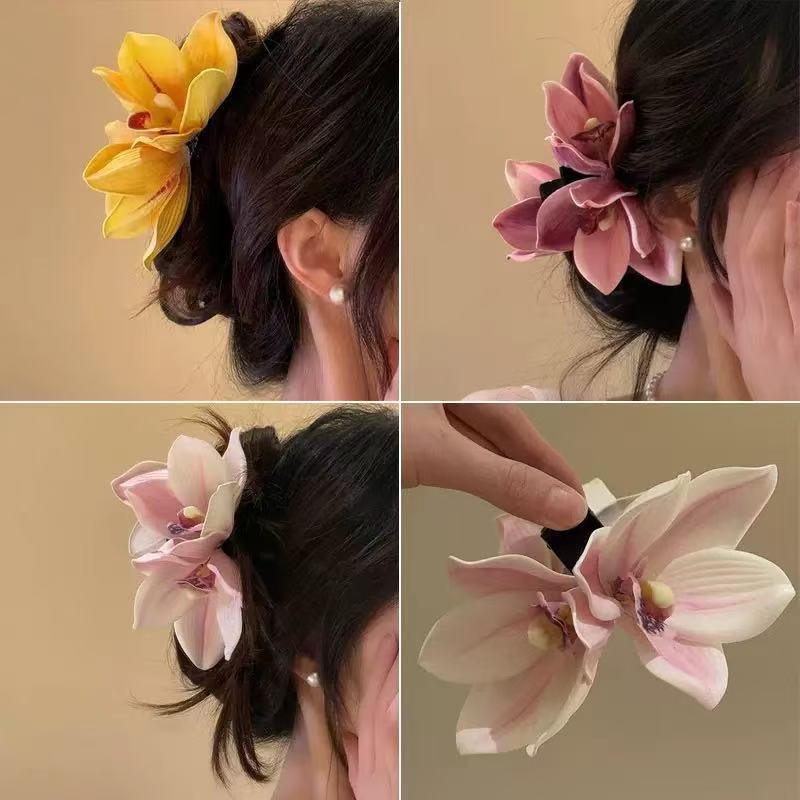 Orchid Flower Hair Claw Women Wedding Hair Clip Crab Girls Ponytail Shark Clip