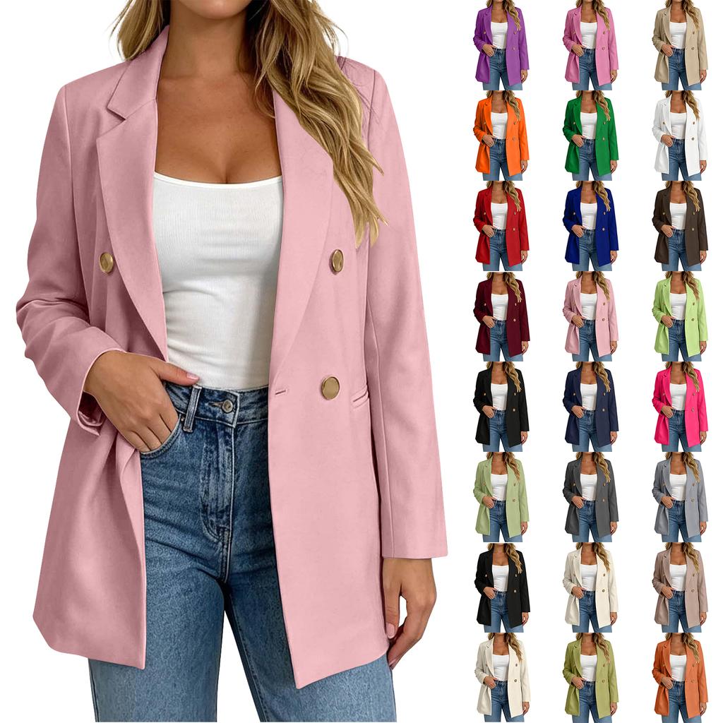 Women's Casual Double-Breasted Long Sleeve Suit Jacket for Work Daily Wear