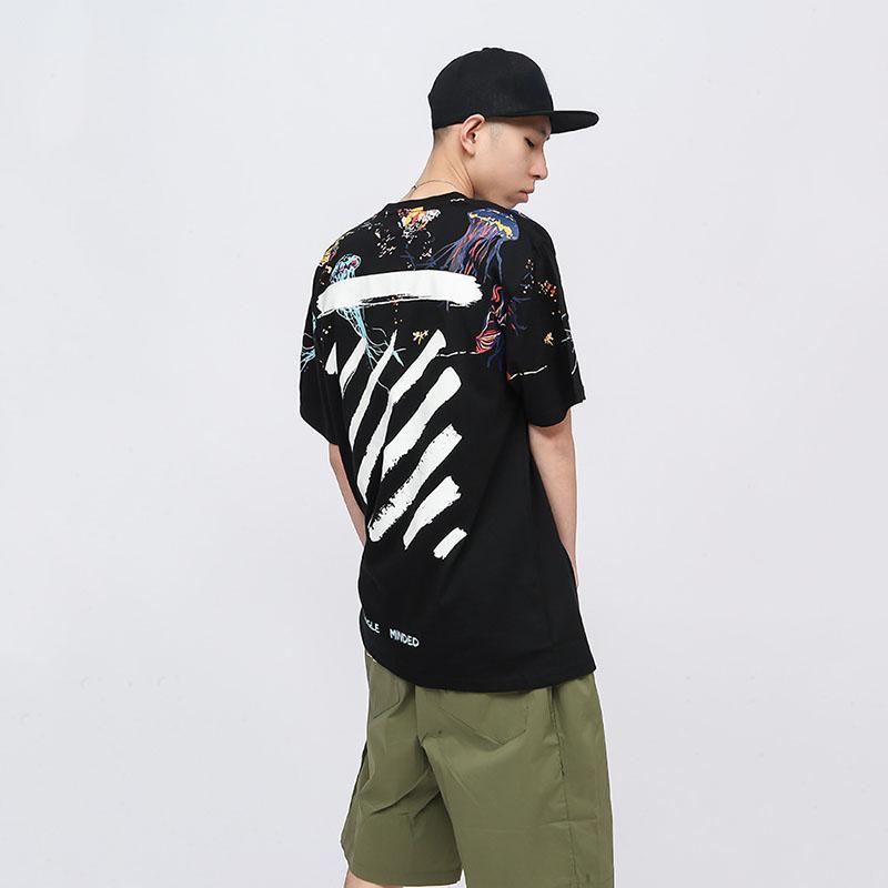 IELGY T-shirt Loose Casual Round Neck All-match Bottoming Shirt Printing Graffiti Short-sleeved Splash Ink Japanese