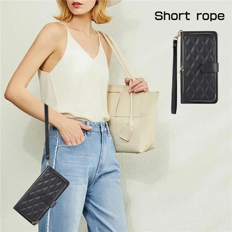Crossbody Lanyard Zipper Leather Wallet Phone Case for iPhone 17 Air 16E 16 Pro Max 15 14 Plus 13 12 11 X XR XS Wrist Rope Cover