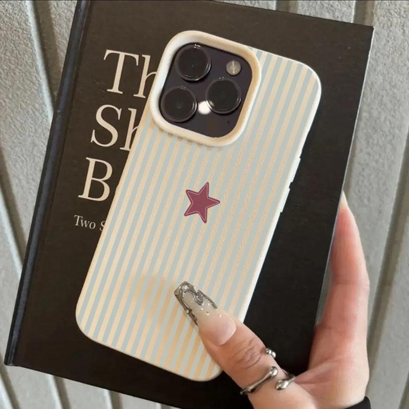 Blue Striped Star Lichee Pattern Phone Case For iPhone 11 12 13 14 15 16 17 Pro Max XS X XR 16 Plus 16E Shockproof Bumper Cover