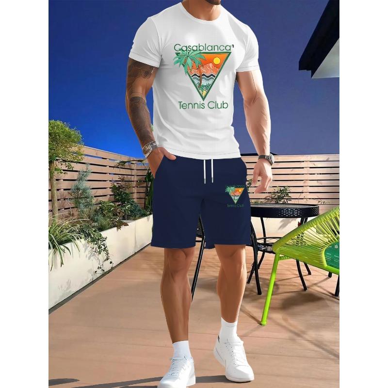 

New men s casual suit: simple and stylish short sleeved breathable top+pants two-piece set, easy and versatile S