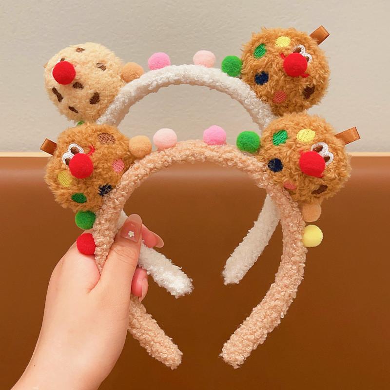 Urocza Puszysta Opaska na Głowę z Twarzą Ciasteczka do Mycia Twarzy Zabawna Kreskówkowa Opaska do Włosów Spinka do Włosów do Makijażu Opaska dla Dzieci Akcesoria do Włosów Różowe Truskawkowe Ciasteczko