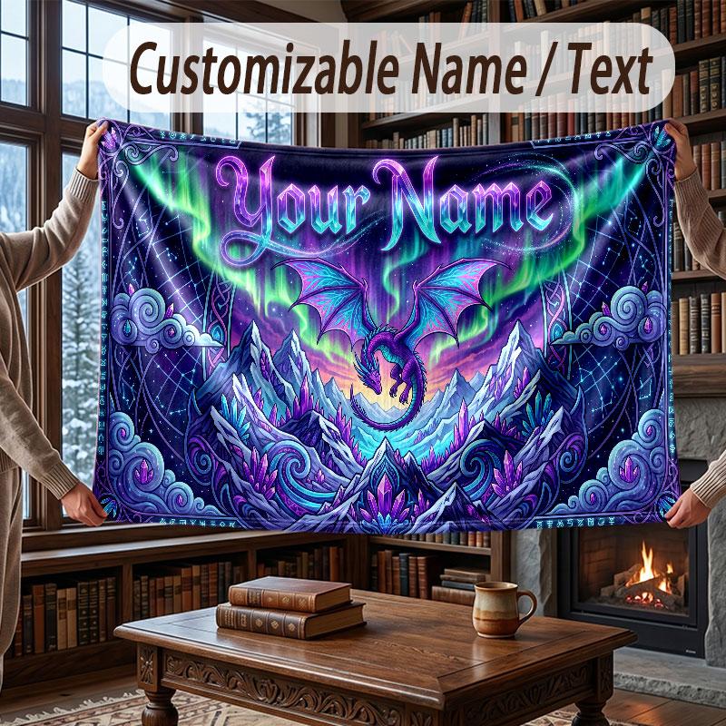 Dragon Theme Throw Blanket Custom Name Text Personalized Blanket Soft Cozy Blanket for Home Sofa Bed