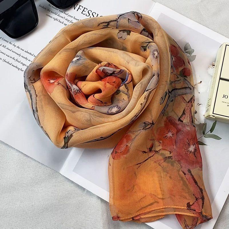 Summer Thin Silk Scarf for Women's High-end Georgette Scarf Long Versatile Fashion Shawl Scarf Beach Towel